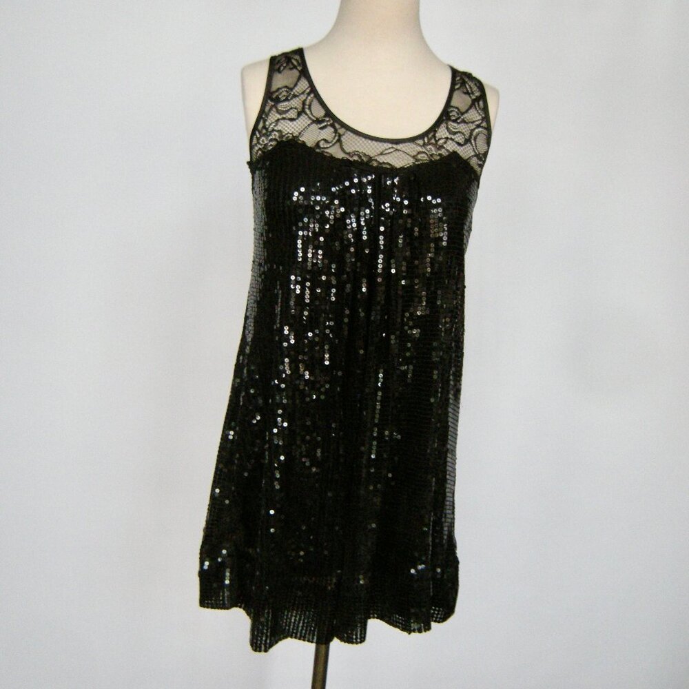 Wildcat CUTE Black Sequined and Lace Y2K Baby Doll Mini Dress/Tunic - S